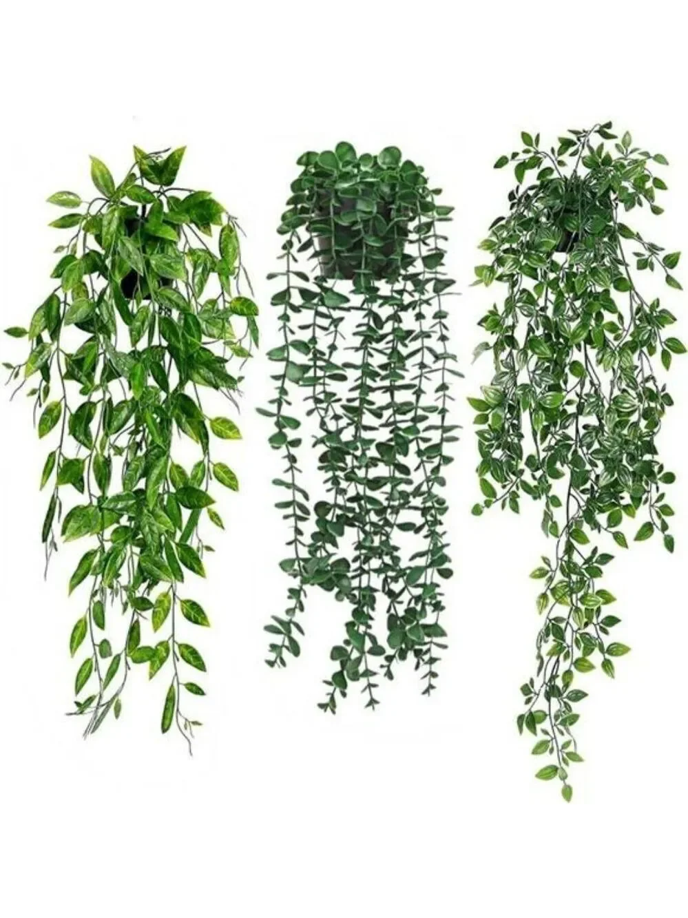 Set of 3 artificial hanging plants faux eucalyptus greenery indoor home decor